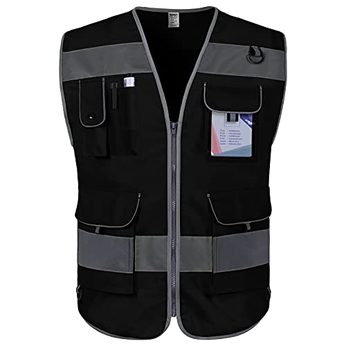 TCCFCCT High Visibility Safety Vest for Men Women 9 Pockets, Black 5XL - color: Black Fabric-bison 001, size: 5X-Large
