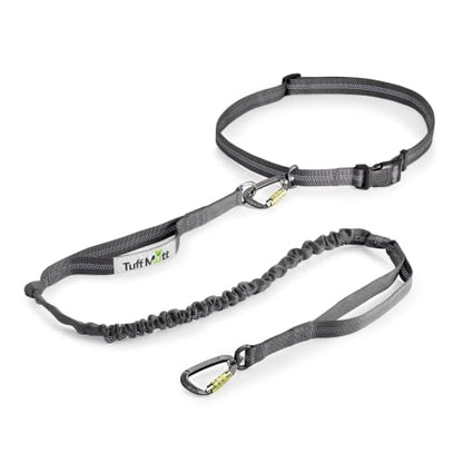 Tuff Mutt Waist Hands Free Dog Leash for Walking Running Hiking - color: Carabiner/Gray