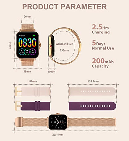Iaret Smart Watch for Women(Call Receive/Dial), Fitness Tracker Waterproof Smartwatch for Android iOS Phones 1.7" HD Full Touch Screen Digital Watches with Heart Rate Sleep Monitor Pedometer - color: Rose Gold