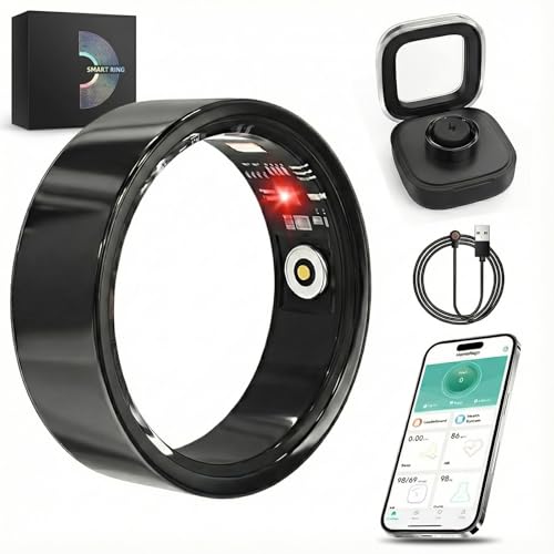 Luxelle Smart Ring Fitness Tracker with Sleep Monitor, Heart Rate, Blood Oxygen, Step Counter, 128 Sports Modes, IP68 Waterproof, Magnetic Charging, Compatible with iOS & Android - color: Black, size: 8
