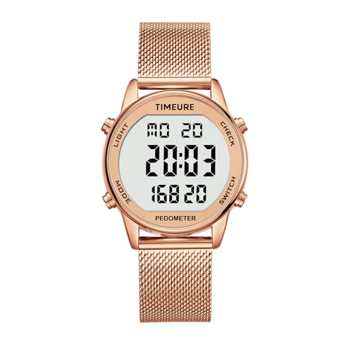 TIMEURE Pedometer Watch for Women, Step Counter Watch, No App or Charging - color: Rose gold