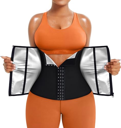TrainingGirl Waist Trainer for Women Working Out Trimmer Sweat Belly Band - color: Black-silver Inner, size: Medium