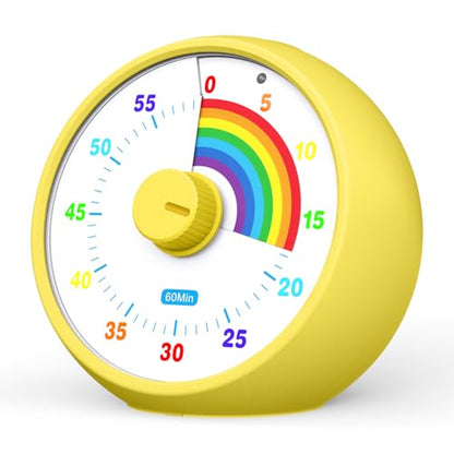 Visual Timer for Kids, 60-Minute Countdown Timer for Classroom Office Kitchen, Desk Timer Kids Time Management Tools with Silent Operation, Pomodoro Time Rainbow Pattern (Yellow) - color: Yellow