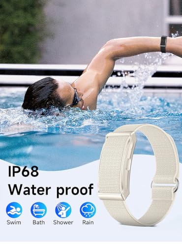 Screenless Health Fitness Tracker for Men Women Activity Watch 24/7 Heart Rate Blood Pressure Sleep HRV Monitor Step Counter Smart Bracelet No Screen Long Battery Life - color: Beige