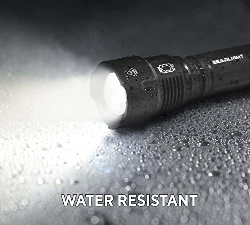GearLight High-Powered LED Flashlight S1200 - Mid Size, Zoomable, Water Resistant, Handheld Light - High Lumen Camping, Outdoor, Emergency Flashlights - S1200-1 Pack, (Batteries Not Included) - color: S1200 Black, size: Battery Powered