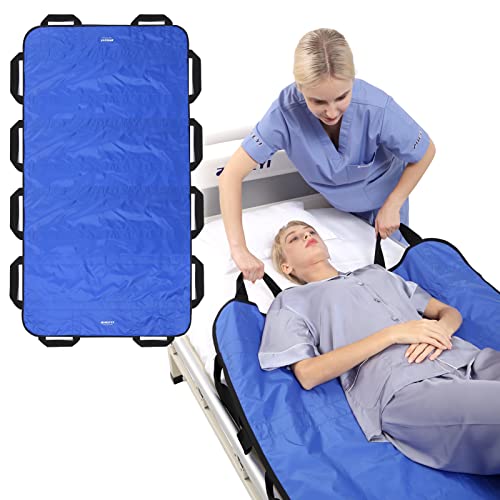 Bed Positioning Pad with Reinforced Handles 63" x 40" Washable Patient Transfer Slide Sheet for Body Lifting, Turning, Repositioning, for Elderly, Incontinence, Caregiver, Blue - color: Blue