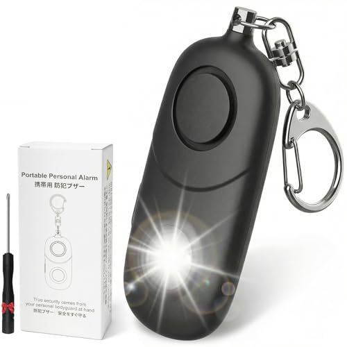 Personal Alarm for Women Keychain Alarm: Qoosea 135dB Emergency Keychain Siren with Strobe Light Loud Siren for Women Kids Students Seniors Emergency Self-Defense for Night Sports - color: Black