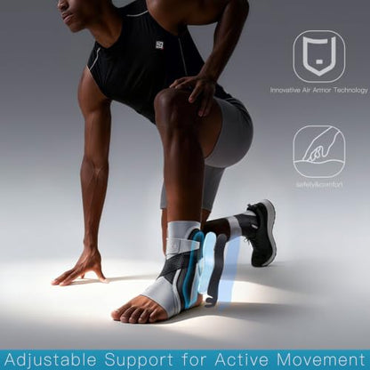 Air Armor Ankle Brace for Men Women, Single Lace Up Ankle Support Brace with Adjustable Straps, Side Stabilizers and Breathable Mesh, Ankle Stabilizer for Basketball, Soccer, Volleyball, Gym - size: Large