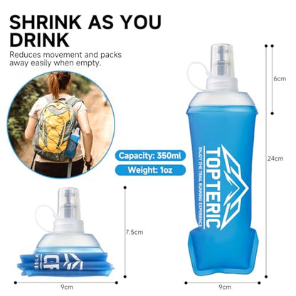 Collapsible Soft Flask Water Bottle, TPU Soft Folding Flexible Water Bottles for Hydration Pack/Running Vest, BPA/PVC Free, Ideal for Running Hiking Cycling Climbing (350ml) - style: 350ml