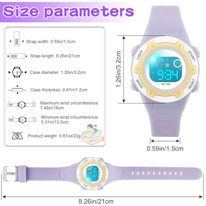 DTKID Digital Kids Watch 30 M Waterproof for Girls Boys 5-16 - color: Light Purple