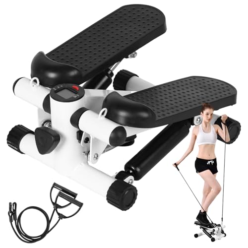 BENBOR Mini Stepper Machine,Exercise Stepper with Resistance Bands,LCD Display Monitor,Air Powered Stair Stepper,Low Noise Hydraulic Up-Down Stepper Exercise Equipment for Home Workout