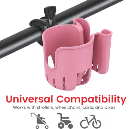 2-in-1 Universal Stroller Cup Holder with Phone Holder - Pink