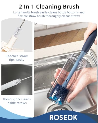 ROSEOK 2 in 1 Bottle Brush with Straw Cleaner Brush, Water Bottle Brush - color: Grayish Blue, size: 1pcs