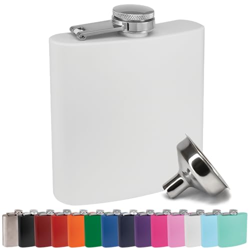 Clear Water Home Goods 6 oz Hip Flask w/Funnel, Matte White - color: Matte White