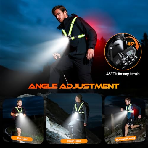 ISEYOU 800LM Running Lights for Runners, 6+2 Modes Running Light with Rear Light, IPX5 Waterproof, 45° Adjustable Tilt Rechargeable 360° Reflective Running Gear for Cycling/Jogging, 4-25Hrs Runtime