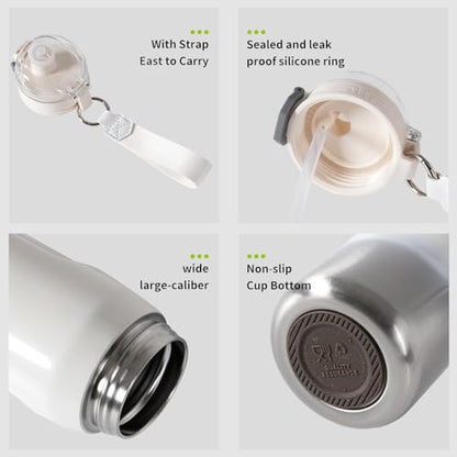 Insulated Stainless Steel Water Bottle with Strap & Lock Lid – Leakproof Vacuum Flask, Double Wall Thermal BPA - Free Sports Bottle for Gym, Travel & Office, 22 OZ (White) - color: White