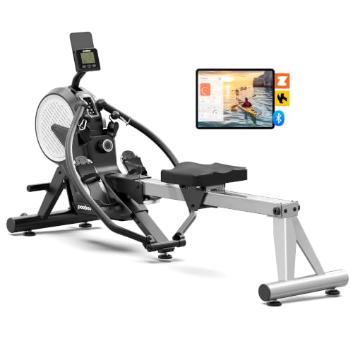 pooboo Dual Scull Rowing Machine with Wind and Magnetic Resistance - color: Black Silver