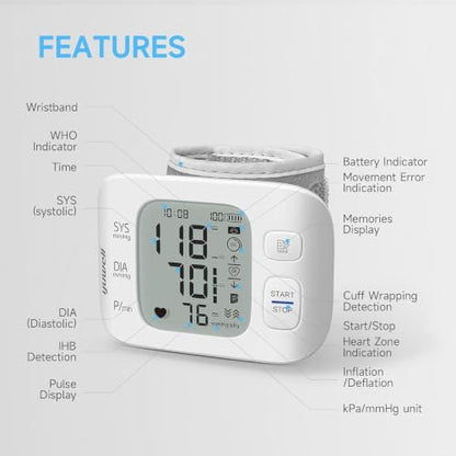 yuwell Wrist Blood Pressure Monitor | Clinical Accuracy, BP Machine for Home Use | Ultra Light Weight, Smart Inflation Blood Pressure Cuff, Large Display, 74 Readings, Rechargeable - style: YE8800CR