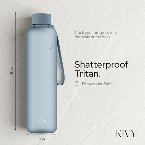 KIVY Slim Water Bottle 32oz Tritan - Lightweight & Shatterproof - BPA-Free - color: Blue Gray, size: 32 Ounces