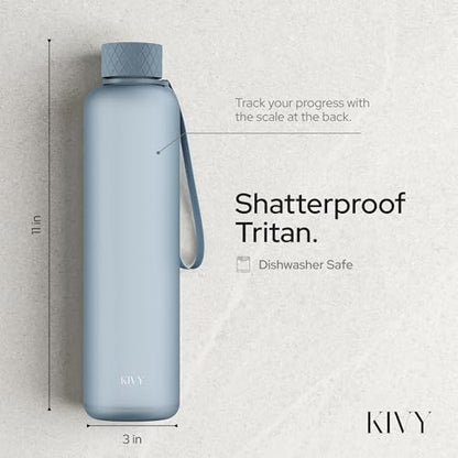 KIVY Slim Water Bottle 32oz Tritan - Lightweight & Shatterproof - BPA-Free - color: Blue Gray, size: 32 Ounces