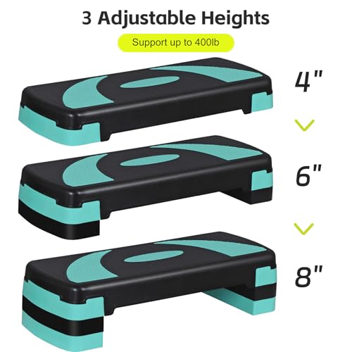 Non-Slip 31 Inch Aerobic Exercise Step Platform 4"-6"-8" Height Adjustable Risers for Home Gym Cardio Training Fitness Workout Stepper Trainer - color: Green