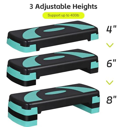 Non-Slip 31 Inch Aerobic Exercise Step Platform 4"-6"-8" Height Adjustable Risers for Home Gym Cardio Training Fitness Workout Stepper Trainer - color: Green