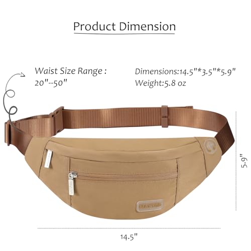 Fanny Pack Shoulder Sling Bag for Men Women, Crossbody Bag for Travel Running Fitness Workout Khaki Waist Pack with Adjustable Straps - color: Khaki