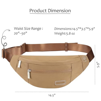 Fanny Pack Shoulder Sling Bag for Men Women, Crossbody Bag for Travel Running Fitness Workout Khaki Waist Pack with Adjustable Straps - color: Khaki