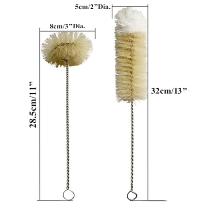 Bottle Brushes Thin Long Handle X 2, Natural Boar Bristle Set