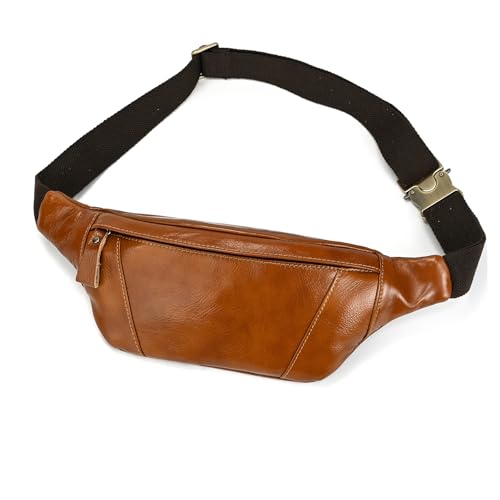 LUUFAN Men's Leather Waist Bag Multiple Pockets Slim Fanny Pack Adjustable Belt bag for Outdoor Running Hiking and Travel (Light Brown) - color: 1034-Light Brown