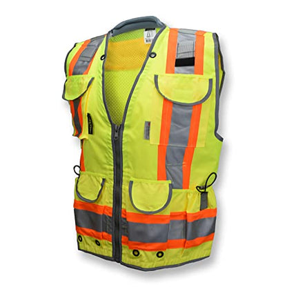 Radians SV55 Class 2 Heavy Woven Two Tone Engineer Vest with Padded Neck to Support Extra Weight in Cargo Pockets, Green, X-Large - color: Green, size: X-Large