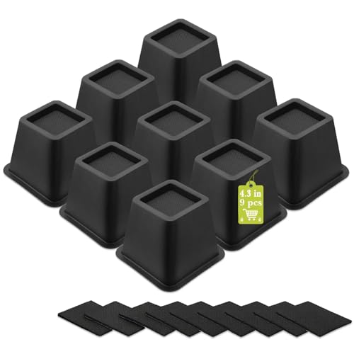 9 Pack Furniture Risers 4 Inch, Bed Risers Heavy Duty for Table Desk Couch Chair Sofa Cabinet Bed Frame Dorm, Square Table Leg Risers Lift Height 4.3", Black - color: Black 9 Pack, size: 4 Inch