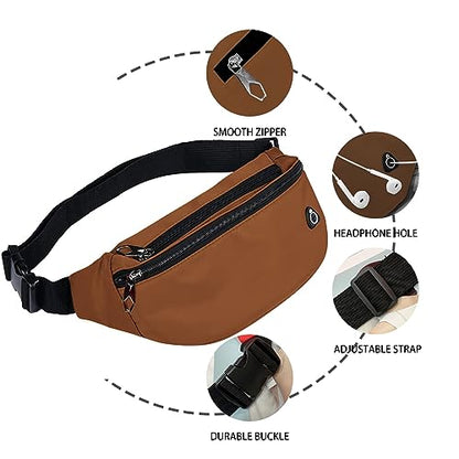 Fanny Packs for Men and Women Water-Repellent Sports Waist Pack Bag - color: 1pack-Brown