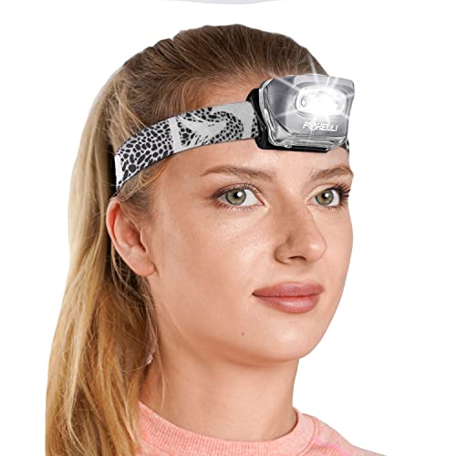 Foxelli LED Headlamp Flashlight for Adults & Kids, Running, Camping, Hiking Head Lamp with White & Red Light, Comfortable Headband, Lightweight & Waterproof, 3 AAA Batteries - color: 1-Pack Spotted