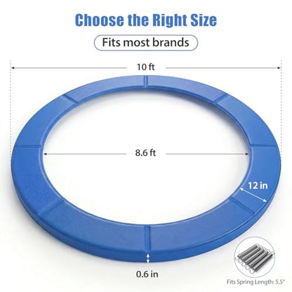 Trampoline Pad Replacement 10ft 12ft 14ft 15ft, Waterproof UV Resistant Trampoline Spring Cover, Round Frame Safety Pad with Thick Foam, Trampoline Replacement Parts & Accessorie - color: Blue, size: 10ft
