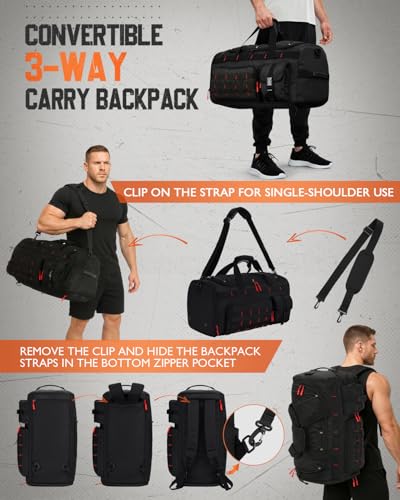Gonex 45L 3-in-1 Duffel Bag for Gym & Travel - color: Black with Red Accents, size: 45L