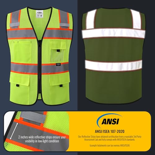 JKSafety Safety Vest for Men Women Hi Vis Relfective Vest with Pockets High Visibility Meet ANSI Standard - color: 331-yellow, size: Medium