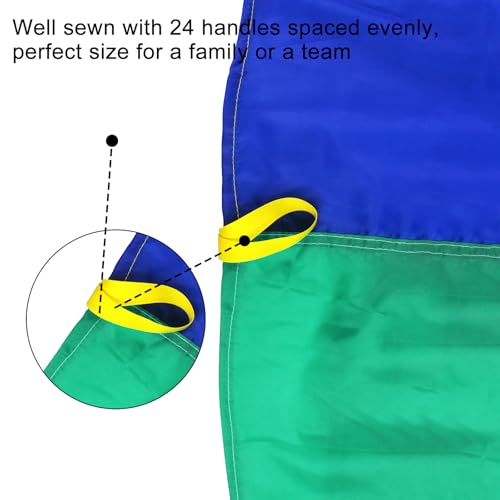 Parachute 13ft/ 16.4ft/ 20ft - Kids Play Gymnastics Parachute with Handles for Group Team Cooperative Games,Indoor Outdoor Gym Class Rainbow Parachute Birthday Church VBS Activity Supplies - size: 16.4ft