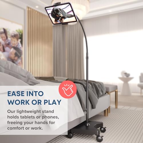 LEVO Rolling Gooseneck Tablet Floor Stand, iPad & Phone Holder, Black - color: Black