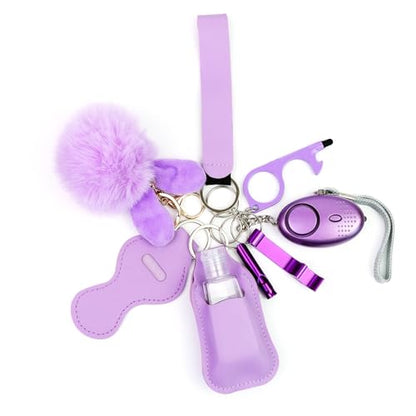 QINER Women Safety Keychain Set, 9 Pack Self Defense Kit with 130dB Personal Alarm - color: Purple