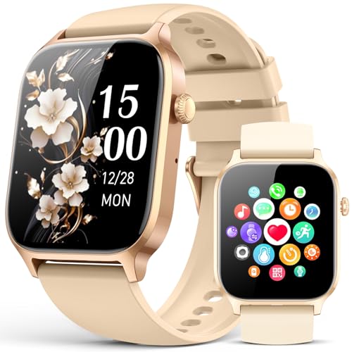 Smart Watches for Women Men, Fitness Tracker Watch with 110 Sports Modes, Step Counter/Sleep Monitor/Pedometer, IP68 Waterproof, Bluetooth Call & Music Control Smartwatch for iPhone/Android,Gold - color: Champagne Gold