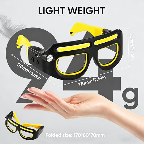 LED Rechargeable Headlight Glasses with Motion Sensor & Touch Control 5 Modes USB C Light Up Glasses Lighted Eyewear - color: Yellow-1