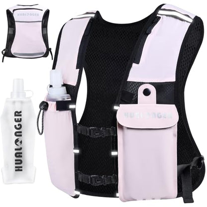 Running Hydration Vest for Women Men,Lightweight Breathable Hydration Pack with 500ml Soft Flask, Adjustable Chest Straps Reflective Backpack for Trail Running Marathon Race Jogging Cycling - color: Pink