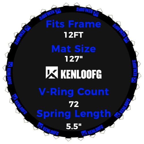 Trampoline Replacement Mat,72/96 V-Rings,Fits 12/14/15ft Trampoline Frame & 5.5"-7" Springs - color: Blue Jacquard Webbing, size: 12FT|127"Dia|72 V-Rings|Fits 5.5" Springs Length
