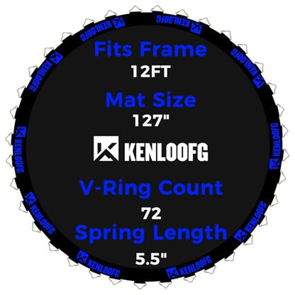 Trampoline Replacement Mat,72/96 V-Rings,Fits 12/14/15ft Trampoline Frame & 5.5"-7" Springs - color: Blue Jacquard Webbing, size: 12FT|127"Dia|72 V-Rings|Fits 5.5" Springs Length