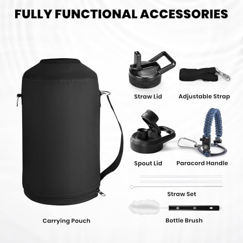 RAYMYLO One Gallon Water Bottle Insulated 128 oz, Stainless Steel - color: Dark Blue, size: 128 Ounces
