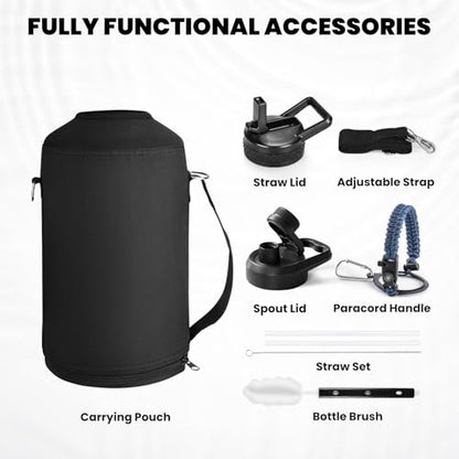RAYMYLO One Gallon Water Bottle Insulated 128 oz, Stainless Steel - color: Dark Blue, size: 128 Ounces