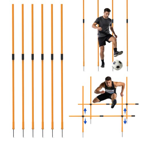 Hikeen Upgraded Agility Poles, 6 Pack 6ft Soccer Training Poles, Adjustable Detachable Speed and Agility Training Equipment for Football, Practice Accessories for Adults Youth