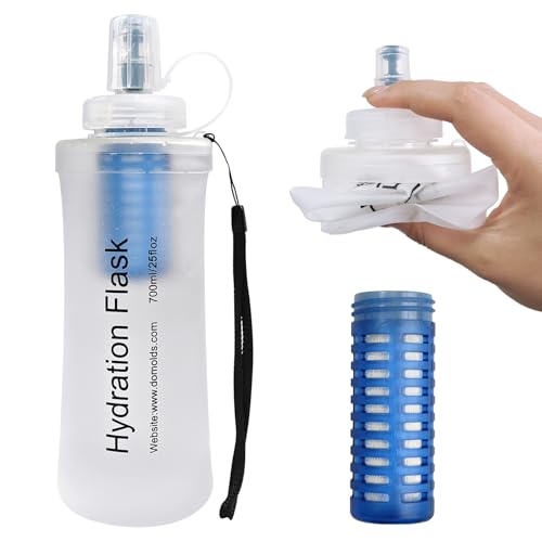 700ml Collapsible Water Bottle with Filter for Hiking Backpacking(White) - color: White, 700ml