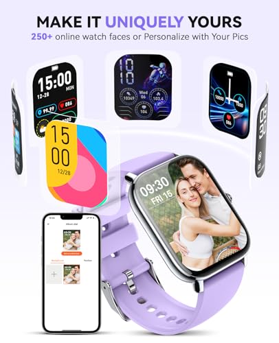 Smart Watch for Women Men- Answer/Make Call, 2025 IP68 Waterproof Fitness Step Sleep Tracker Watch with Monitor Activity Counter Smartwatch for Andriod iPhone iOS Samsung Compatible - color: Polished Silver Case w/ Lavender Band